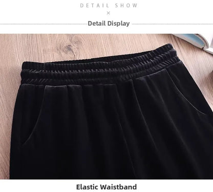 Slim Fit Velvet Wide Leg Pants Winter New Style plus Size Warm Fleece High Waist Elastic Korean Velvet Pants for Women