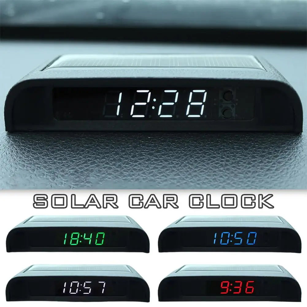 Solar Powered Car Digital Clock, LED LCD Display with Time Decor Date Dashboard Auto Thermometer, L0K4