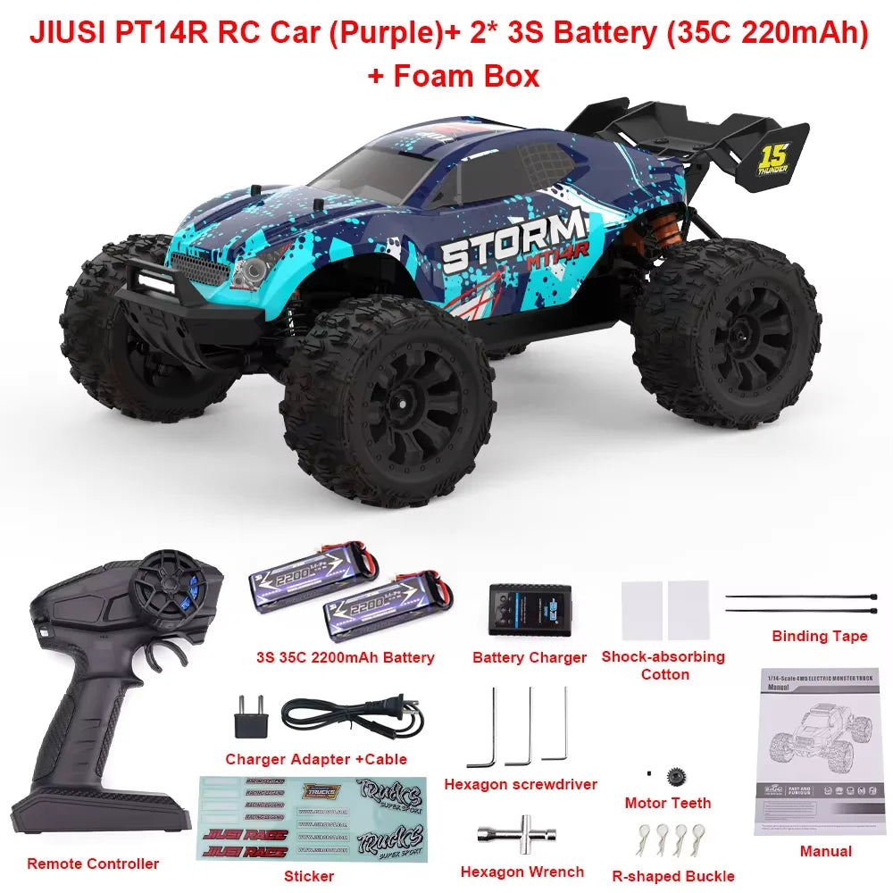 JIUSI RC Car PT14R MT14R 1/14 Brushless 80km/h 2.4G Remote Control 4WD Racing Car 3S 35C 2200mAh High Speed Off-road RC Truck