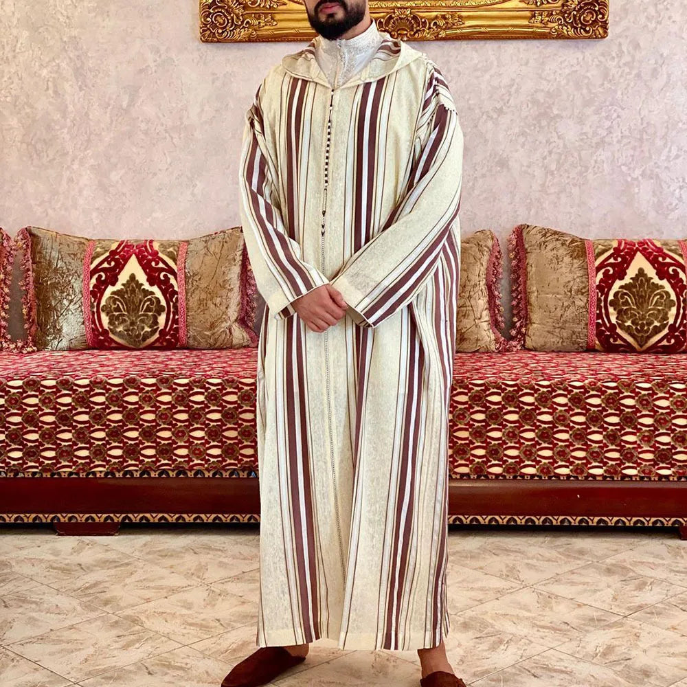 Mens Casual African Ethnic Beige Long Shirt Muslim Robe