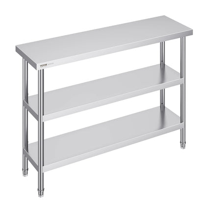 SucceBuy Stainless Steel Food Prep Table Commercial Kitchen Worktable w/Adjustable Undershelf Heavy Duty Prep Table Metal Table