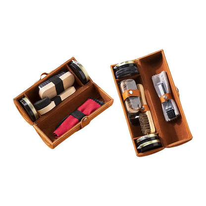 Portable Leather Shoe Care Cleaner Kit Shoe Shine Box with Brushes and Polishes for Men’s Boots Home or Travel Use