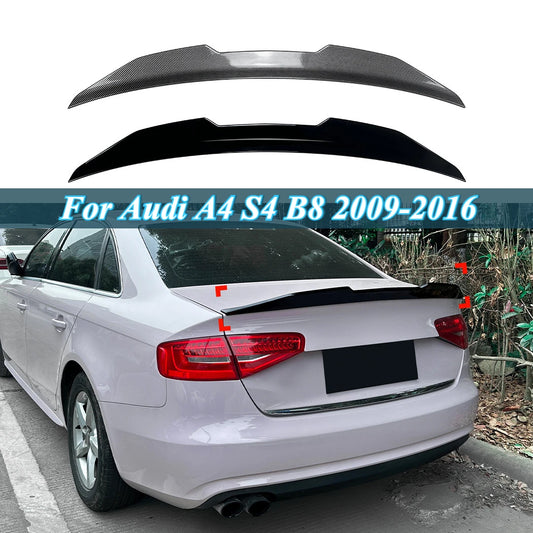 PSM Style For Audi A4 S4 B8 2009-2016 Car Rear Tail Trunk Roof Spoiler Body Kits Tail Wings Gloss Black / Carbon Fiber Look