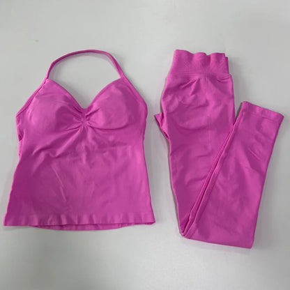 2 Pieces Sports Set Women Backless Tank Yoga Tops High Waist Scrunch Seamless Shorts Sport Gym Set Sportswear Workout Set