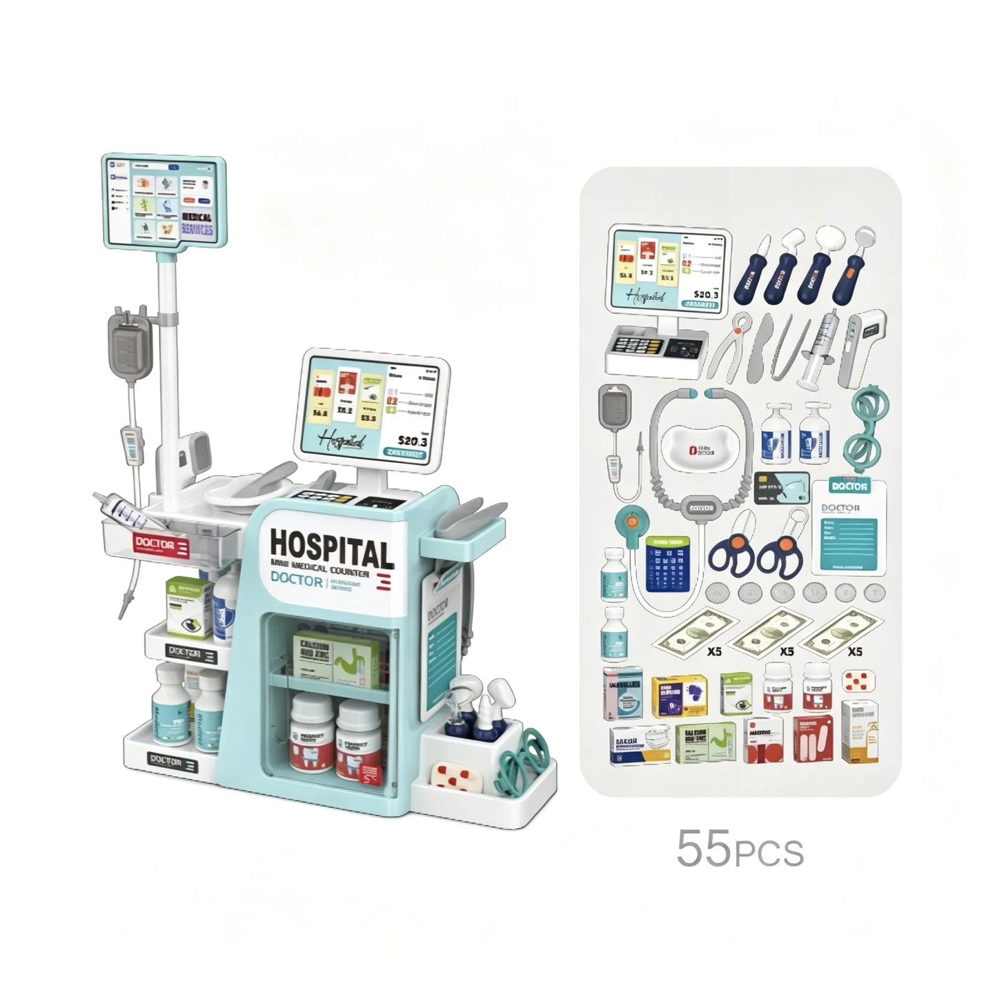 Kids Doctor Hospital Playset, Pretend Medical Station Toy, Doctor Tools, Nurse Play Gift Boys Girls Ages 3+