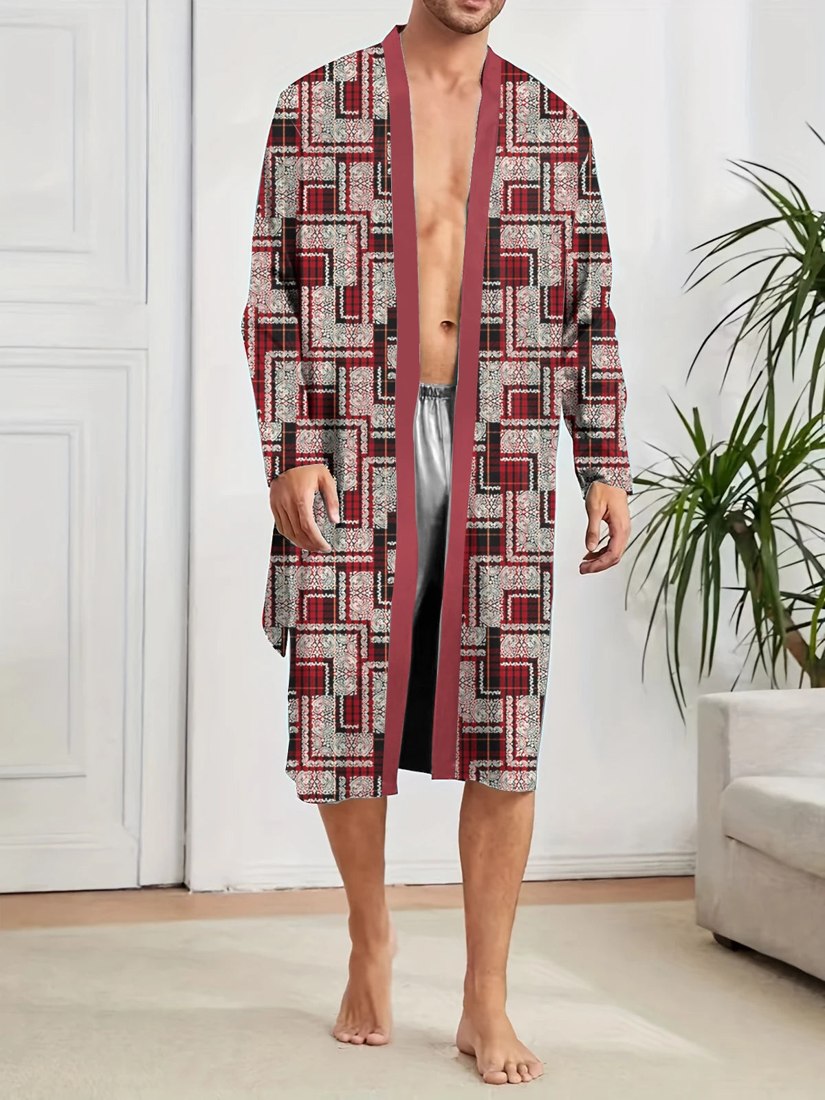 2025 Men's Robes Autumn Winter Men Pajamas Bathrobe Long Sleeve Soft Comfy Casual Lace Up Shower Robe Mid Length Male Loungewear