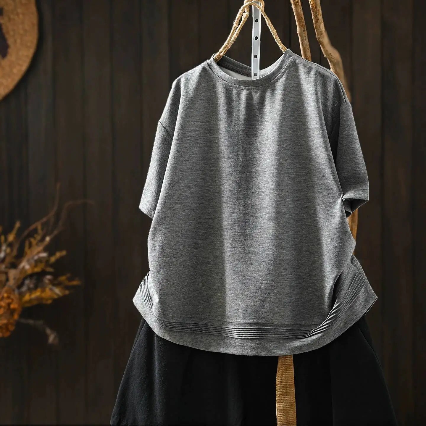 Pink Short-sleeve Women Top 2026 Stylish Summer New Design Pleated Hem Loose T-shirt ZF2158