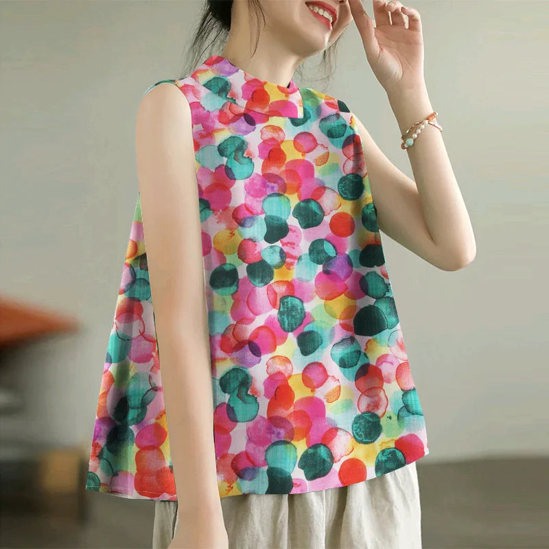 ZANZEA Women Dots Tank Tops 2024 Summer Sleeveless Camis Blouse Korean Fashion Round Neck Shirt Casual Loose Round Neck Tunics