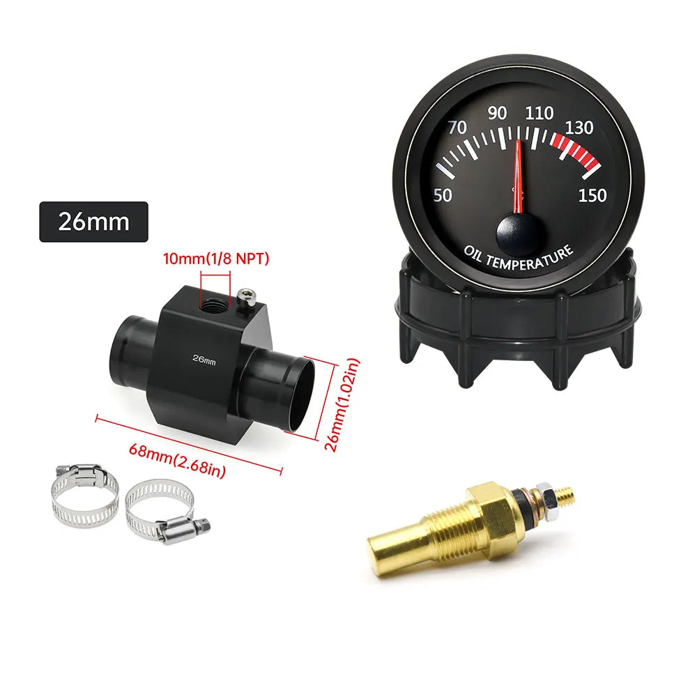 52MM Water Temperature / Oil Temp 12V Car Gauge + 26MM-40MM Adapter With Temp Sensor Collocation Car Accessories For All Vehicle