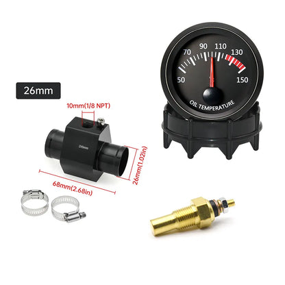 52MM Water Temperature / Oil Temp 12V Car Gauge + 26MM-40MM Adapter With Temp Sensor Collocation Car Accessories For All Vehicle