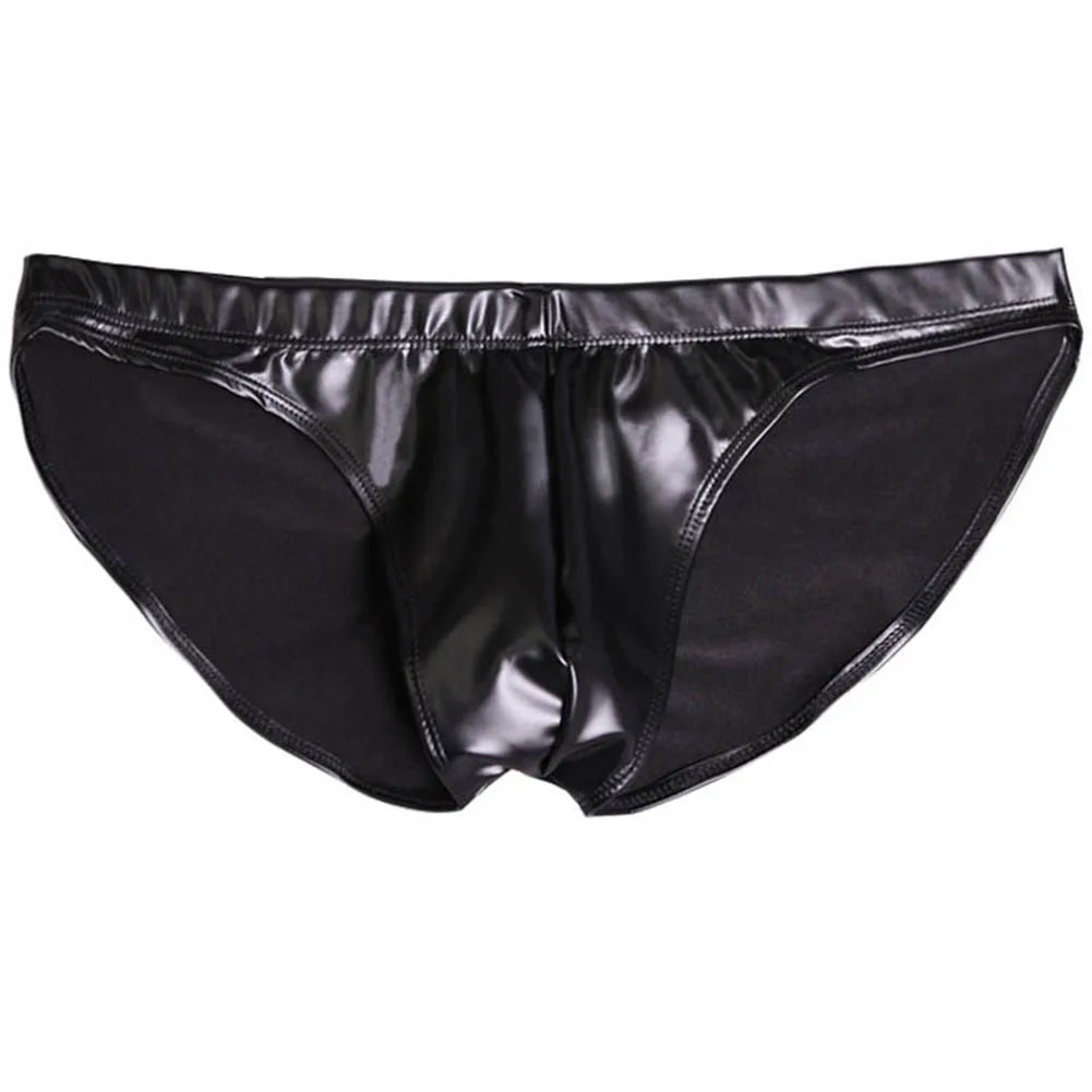 Underpants Men Swimming Briefs Faux Leather M-3XL Size Glossy Low Rise U Pouch Water Proof Swim Shorts Trunks