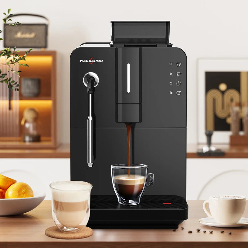 Mcilpoog HI02 Fully Automatic Espresso Machine  with Grinder & Steamer, WiFi Connected,, 5 Flavors  for Home and Office.Silver