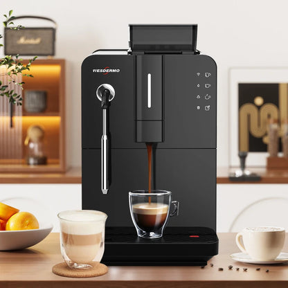 Mcilpoog HI02 Fully Automatic Espresso Machine  with Grinder & Steamer, WiFi Connected,, 5 Flavors  for Home and Office.Silver