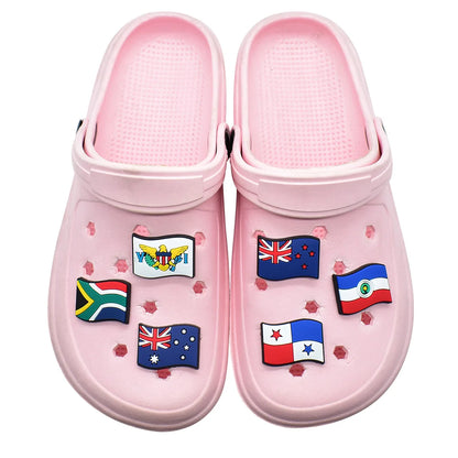 3-34Pcs National Flag Shoe Charms PVC Clog Pins Decorations for Wristbands Sandals DIY Accessories