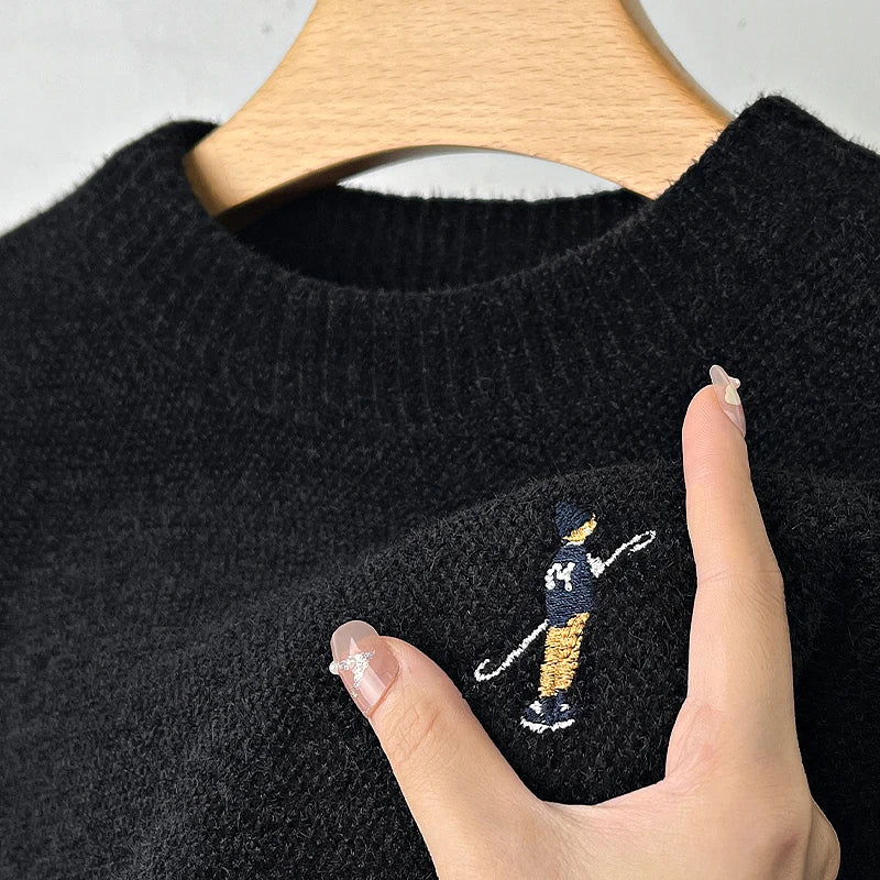 Luxury Quality Man Long-Sleeved Knitwear Round Neck Delicate Embroidery Spring New Sweater Leisure Warm Pullover Hot Men's Wear