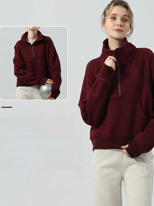 Thickened Fleece Stand Collar Sweatshirt Women's Autumn Winter Loose Casual Sport Yoga Clothes Half Zipper Long Sleeve T-Shirt
