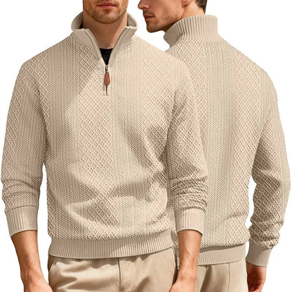 Men's Half Zip Knit Pullover Stand Collar Textured Sweatshirt Casual Top 2026