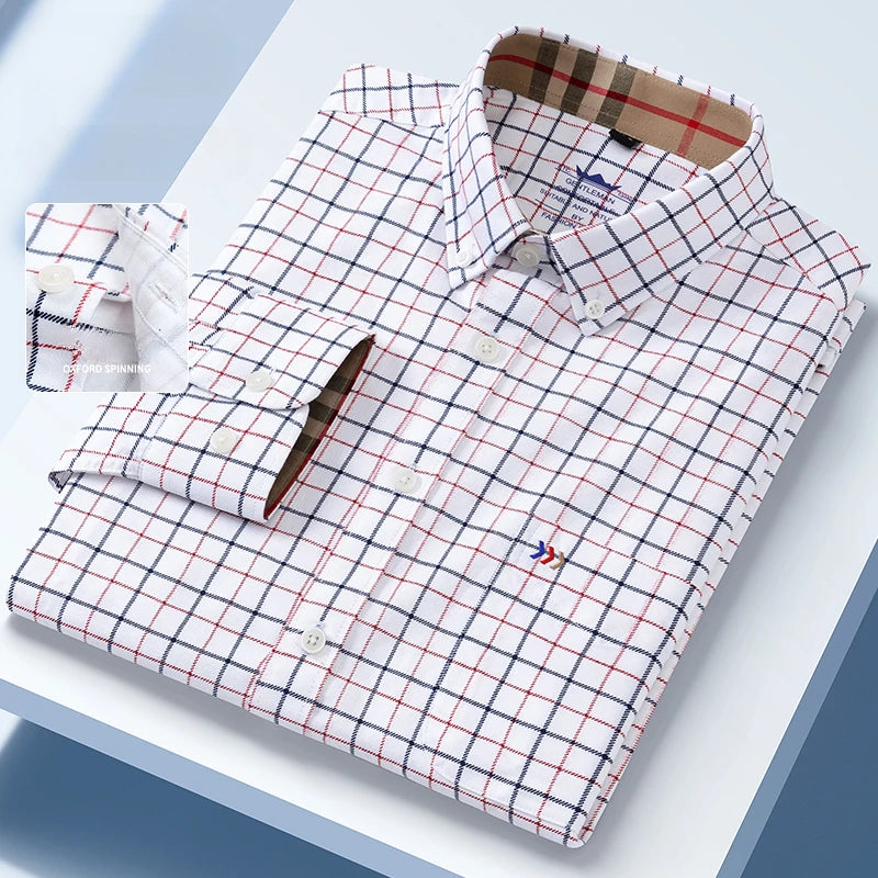 New in Shirt 100%Cotton Oxford Long-Sleeve Shirts for Men Slim Fit Formal Plain Shirt High Quality Plaid Soft Office Clothes