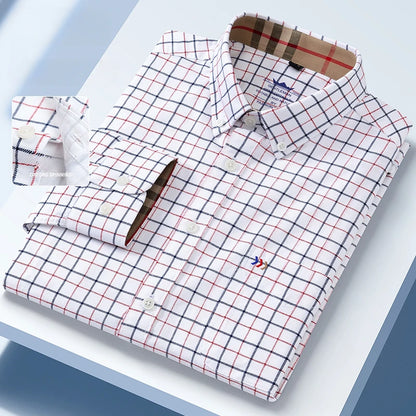 New in Shirt 100%Cotton Oxford Long-Sleeve Shirts for Men Slim Fit Formal Plain Shirt High Quality Plaid Soft Office Clothes
