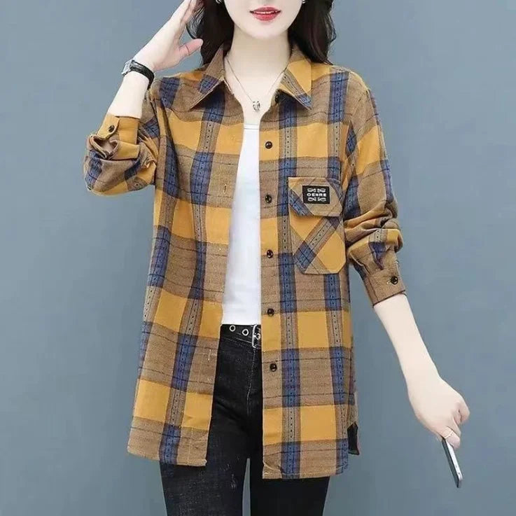 Sun Protection Long Sleeve Cotton Shirt Casual Plaid Women's Top Mom's Shirt Middle-Aged Women's Fashion Autumn 2025