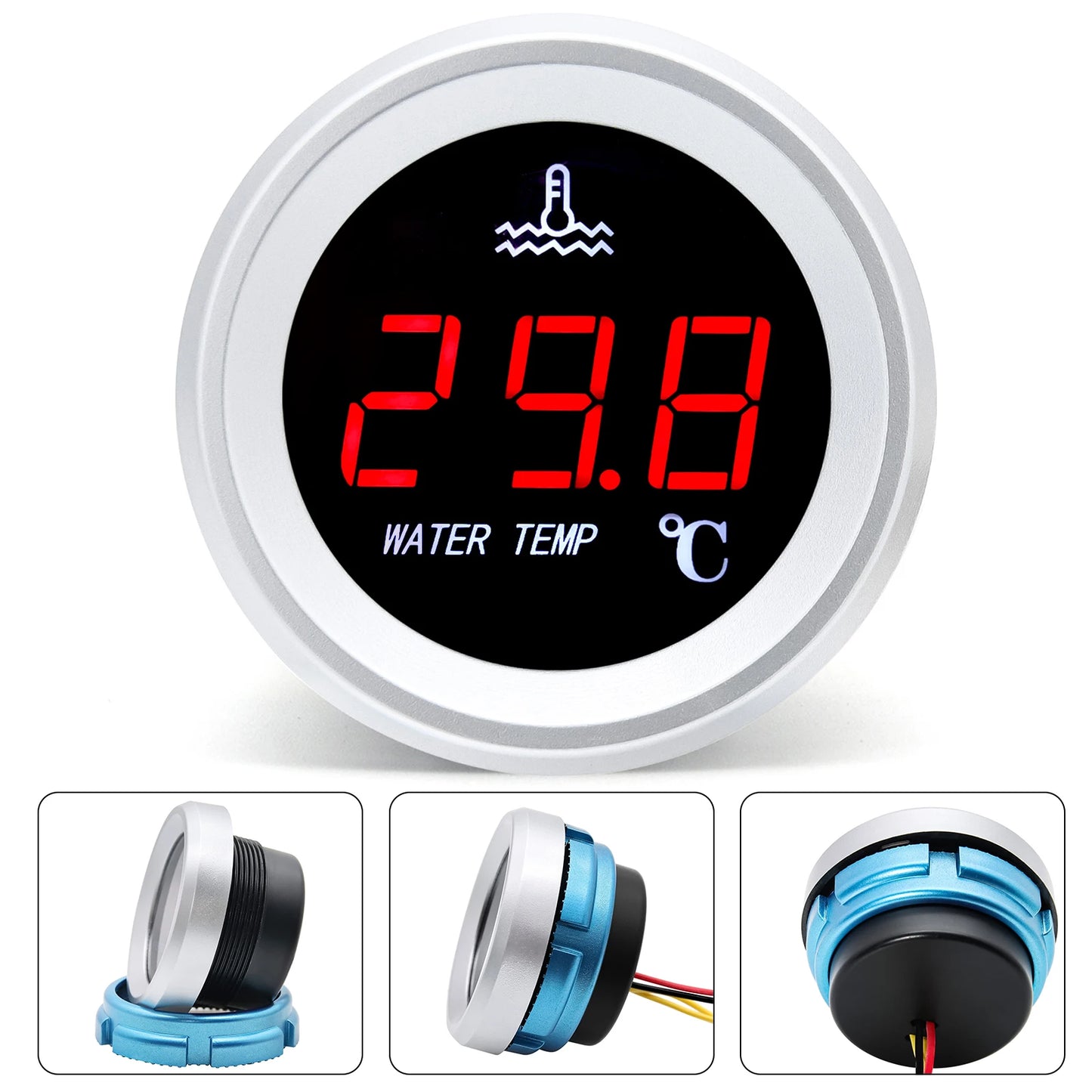 AD 52mm Water Temperature Gauge with Warning Alarm 0-120℃ Water Temp Meter + 1/8NPT Sensor Voltage for Marine Boat Car Truck