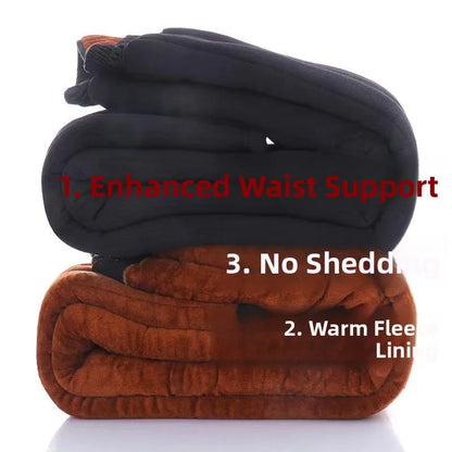 Men's Winter Thickened Fleece Lined High Waist Cotton Trousers Camel down Pants Elastic Waist Dad Style Warm Long Pants