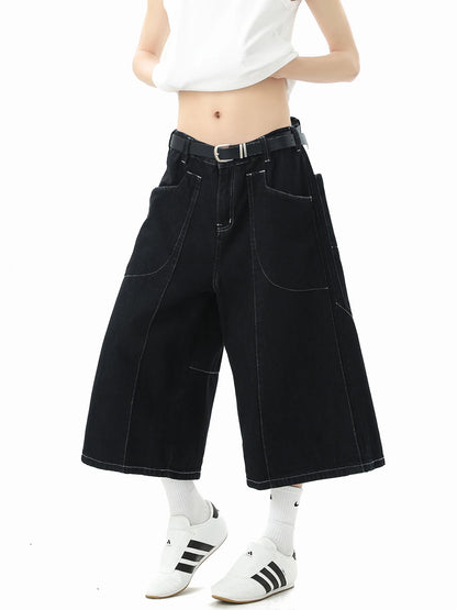 American Original Jeans Short Pants Men's Summer High Street Design Denim Seven-Quarter Length Straight Leg Casual Shorts
