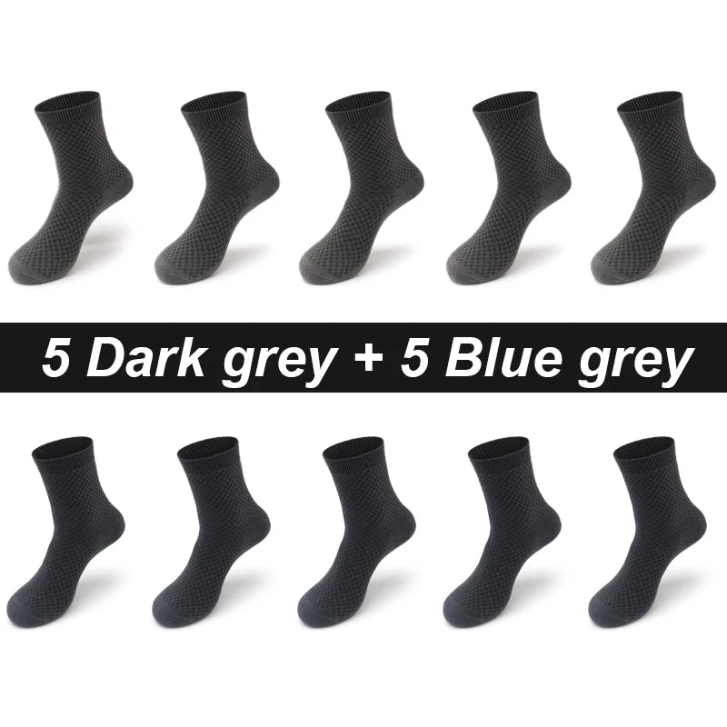 10Pairs/Lot Men's Bamboo Fiber Socks Long Black Business Soft Breathable New High Quality  Autumn for Male Socks Plus Size 39-48