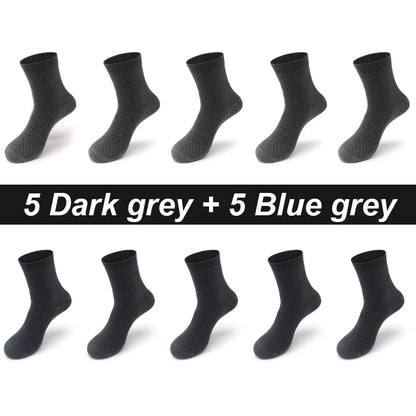 10Pairs/Lot Men's Bamboo Fiber Socks Long Black Business Soft Breathable New High Quality  Autumn for Male Socks Plus Size 39-48