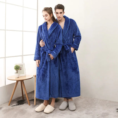 2026 Thickened Sherpa Couple Robe Long White Winter Sleepwear Belted Bathrobe