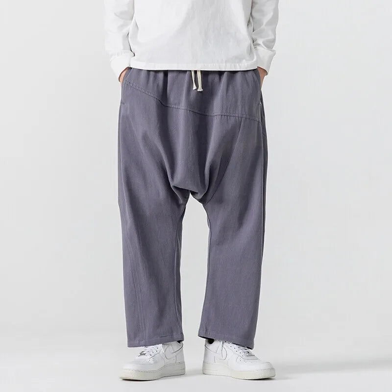 Wide Leg Pants Men's Casual Hip Hop Streetwear Pants Men's Japanese Styles Haori Cotton Linen Loose Harun Trousers Plus Size 5XL