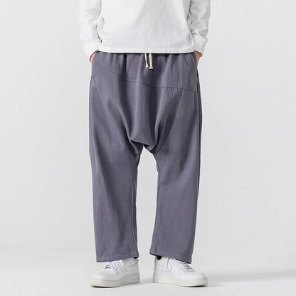 Wide Leg Pants Men's Casual Hip Hop Streetwear Pants Men's Japanese Styles Haori Cotton Linen Loose Harun Trousers Plus Size 5XL
