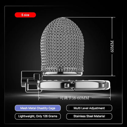 Smart Adjustable Chastity Cage for Men, Stainless Steel Wire Mesh Lock Device, BDSM Adult Sex Toy for Abstinence & Couple Play