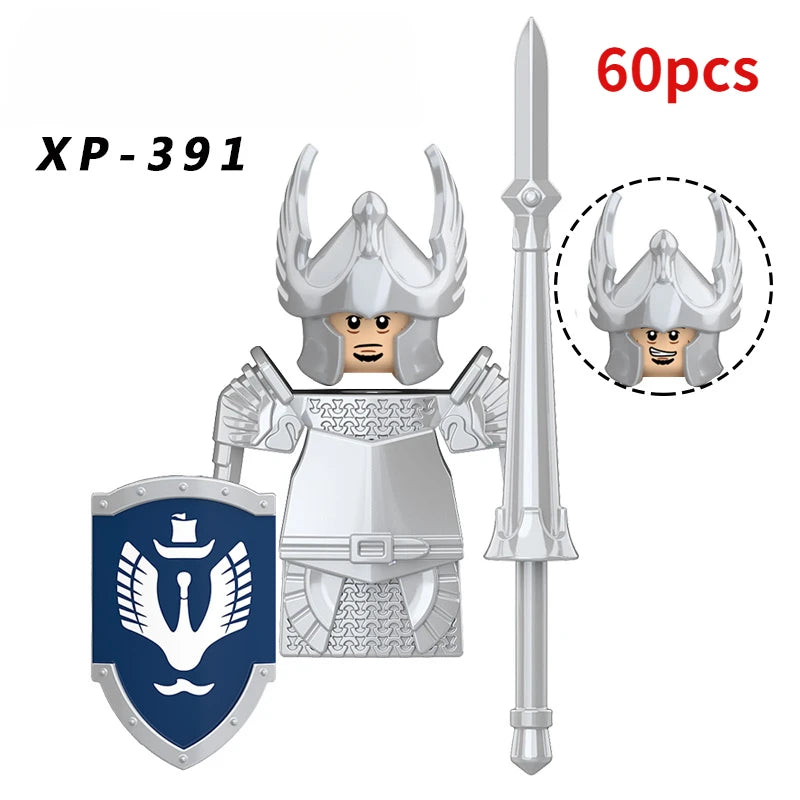 KT1051 Gondor Medieval Knight Building Blocks Figures Lancer Archer Soldier Minifigures With Helmet DIY Bricks Toys For Gift