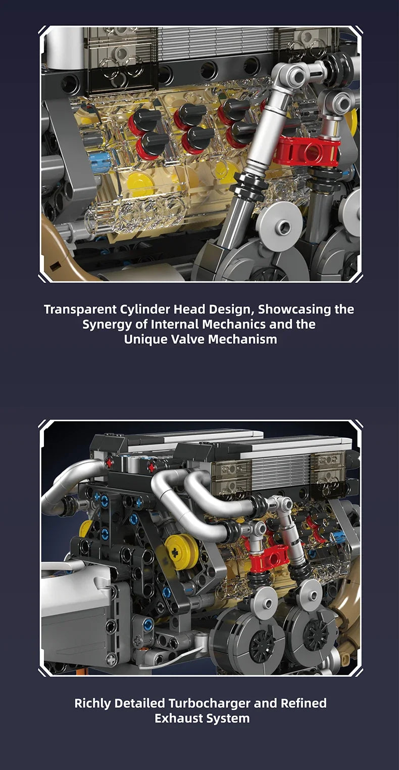 MOULD KING MOC Technik 10131 Technincal W16 Engine for BGT Supercar Building Block Set Assembly Car Brick DIY Toys Kids Boy Gift