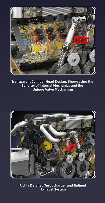MOULD KING MOC Technik 10131 Technincal W16 Engine for BGT Supercar Building Block Set Assembly Car Brick DIY Toys Kids Boy Gift