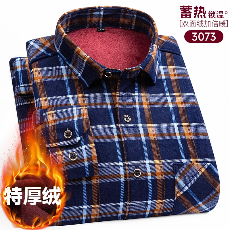 New Men's Long-Sleeved Shirt Thickened and Fleece Warm 8XL9XL Plus Size Autumn and Winter Casual No-Ironing Comfortable Top