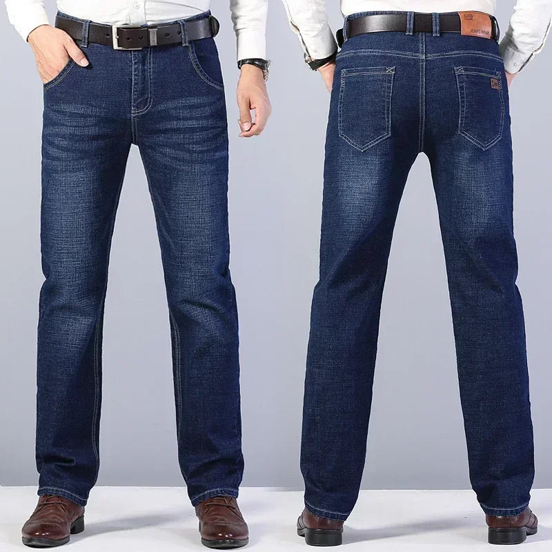 Business Men's Clothing Stretch Jeans Autumn New Straight Casual Regular Classic Fashion Denim Trousers Male Black Blue Pants