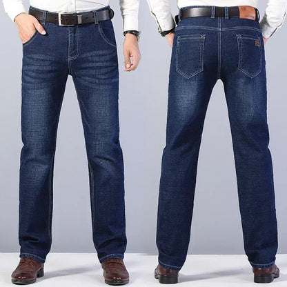 Business Men's Clothing Stretch Jeans Autumn New Straight Casual Regular Classic Fashion Denim Trousers Male Black Blue Pants