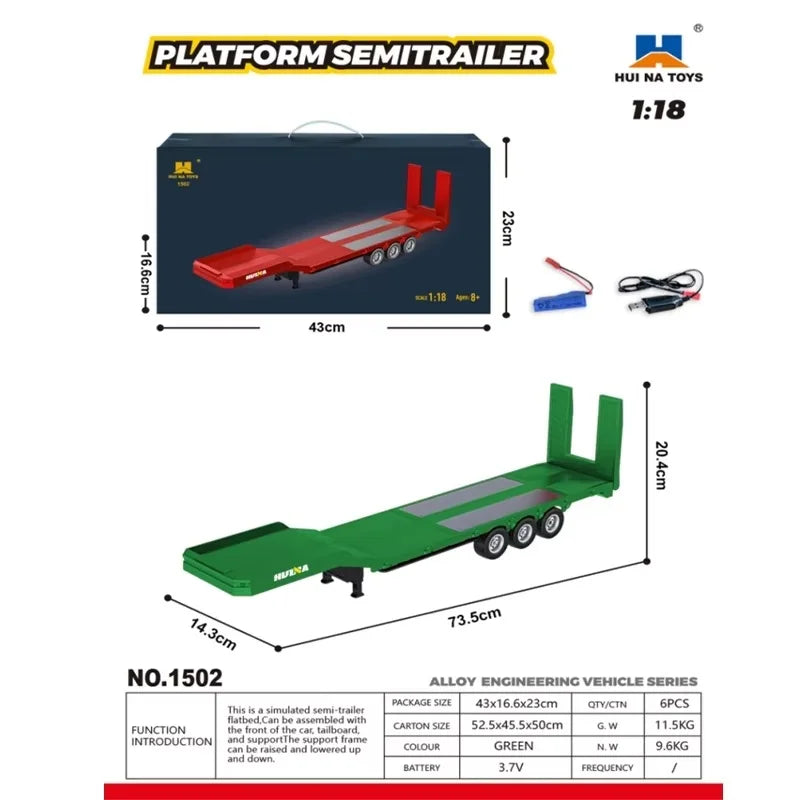 2026 New Huina 1509 RC Truck & 1502 Trailer Full Scale Alloy Remote Control Construction Vehicle Toy for  Collection