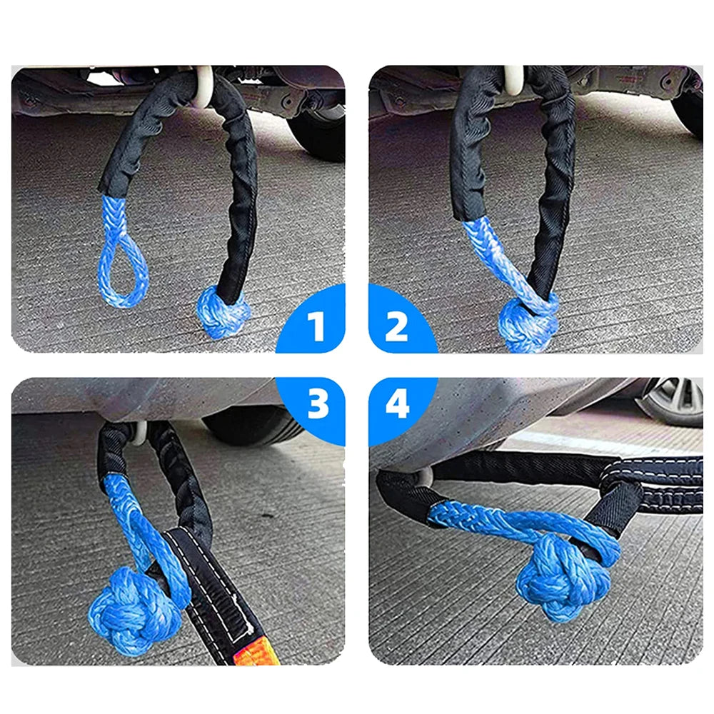 53000lbs Winch Rope Synthetic Soft Shackle+Recovery Ring Set Rugged Shackles With Protective Sleeve for Truck Vehicle Recovery