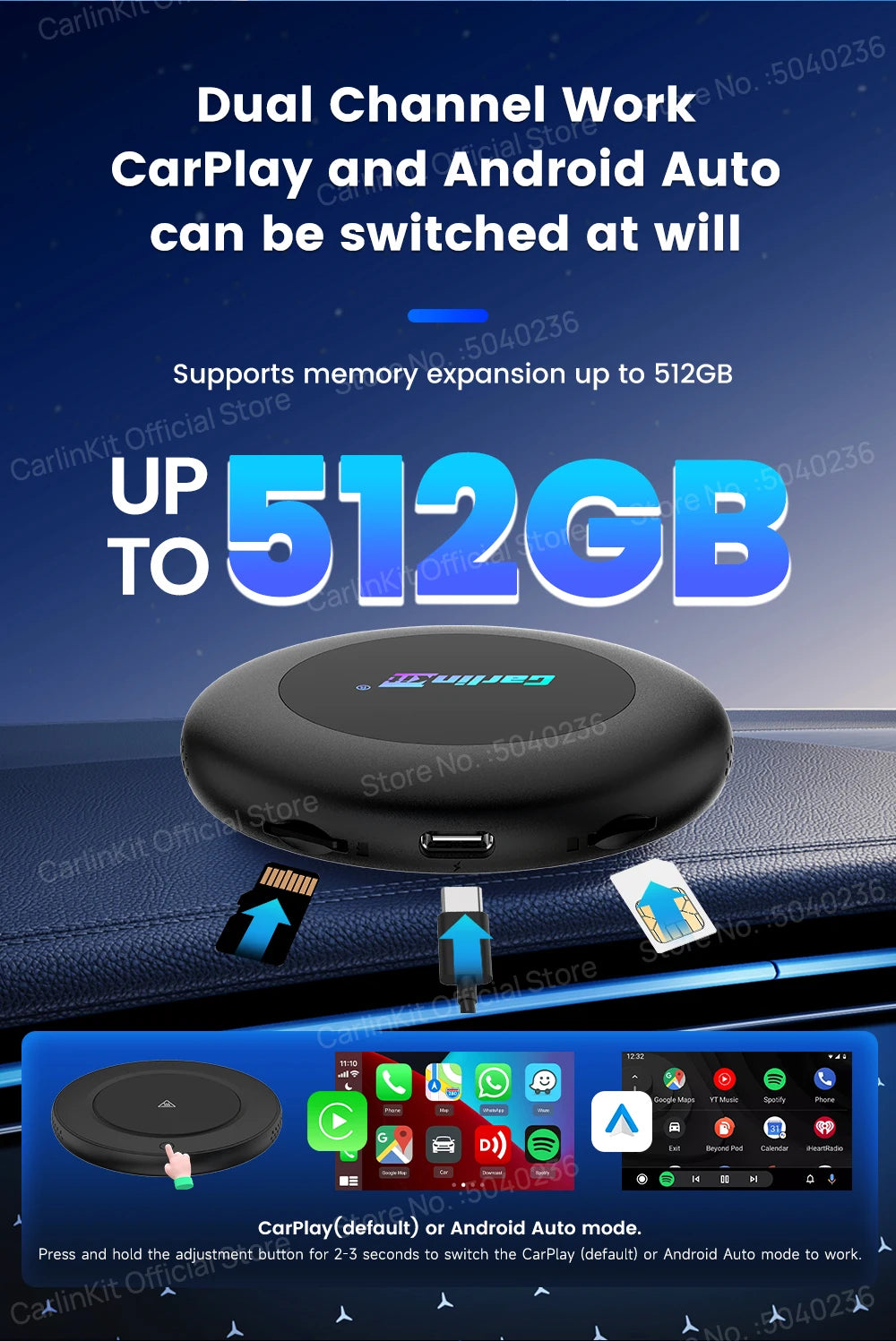 CarlinKit CarPlay Ai Box Android 15 Ultra2 SM6350 8GB+128GB Smart Android TV Box Wireless CarPlay Android Auto GPS For OEM Cars