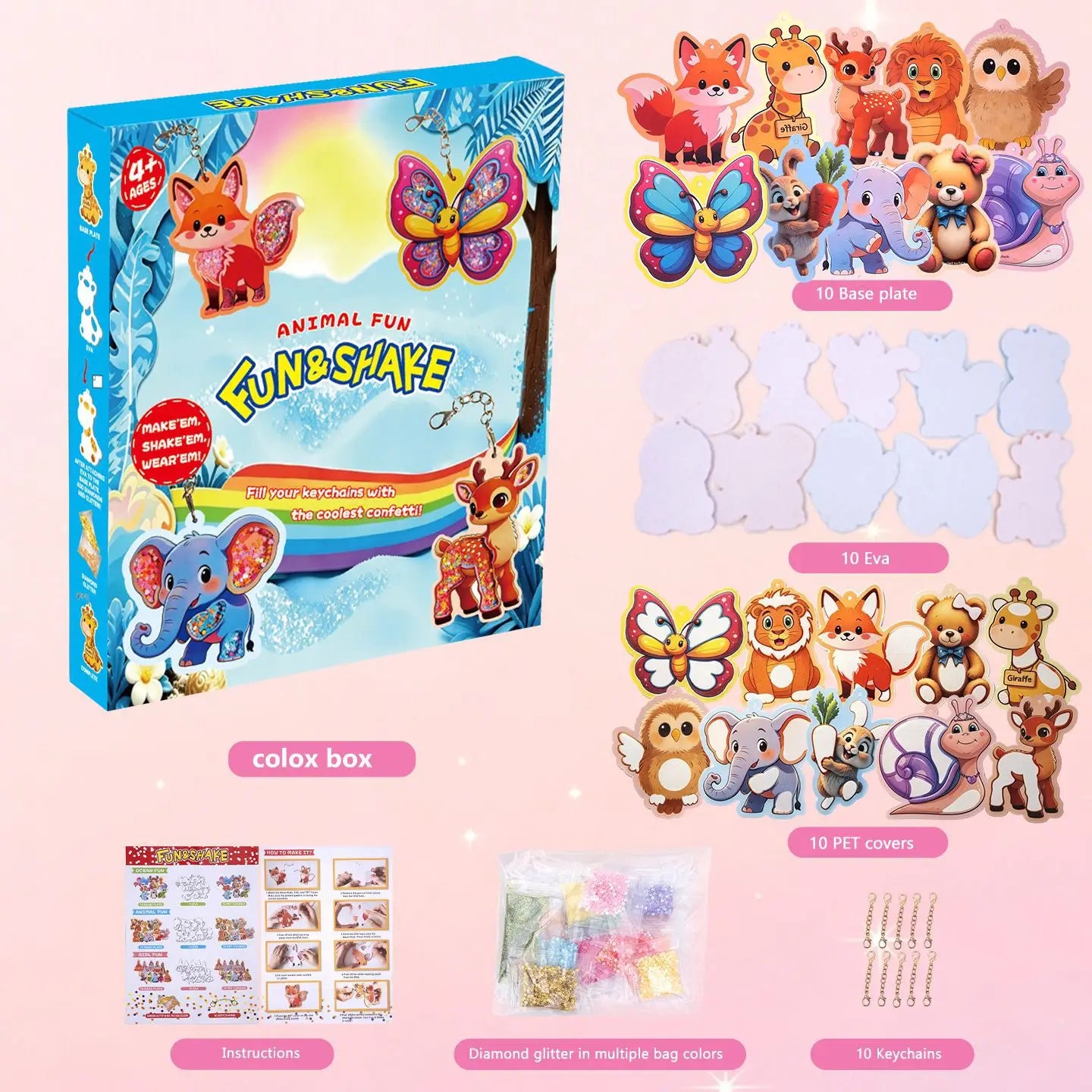 Children DIY Princess Shaker Charm Animal Ocean World Keychain Pendant Educational Toy Set for Kids Creative Play