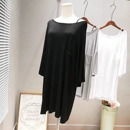 Good Girl Teenage Modal Mid-Length T-Shirt Dress Nightgown Loose Short-Sleeve round Neck Summer Women's Fashion Comfortable S...