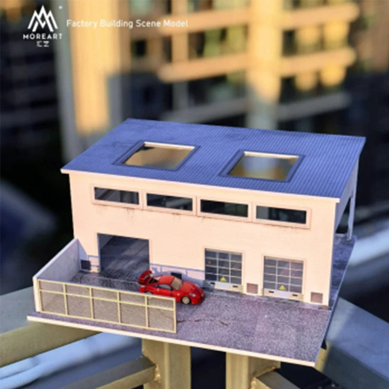 Diorama 1/64 Garage Model City Street Factory Building Scene Parking Lot Model for Die-Cast Car Display Case