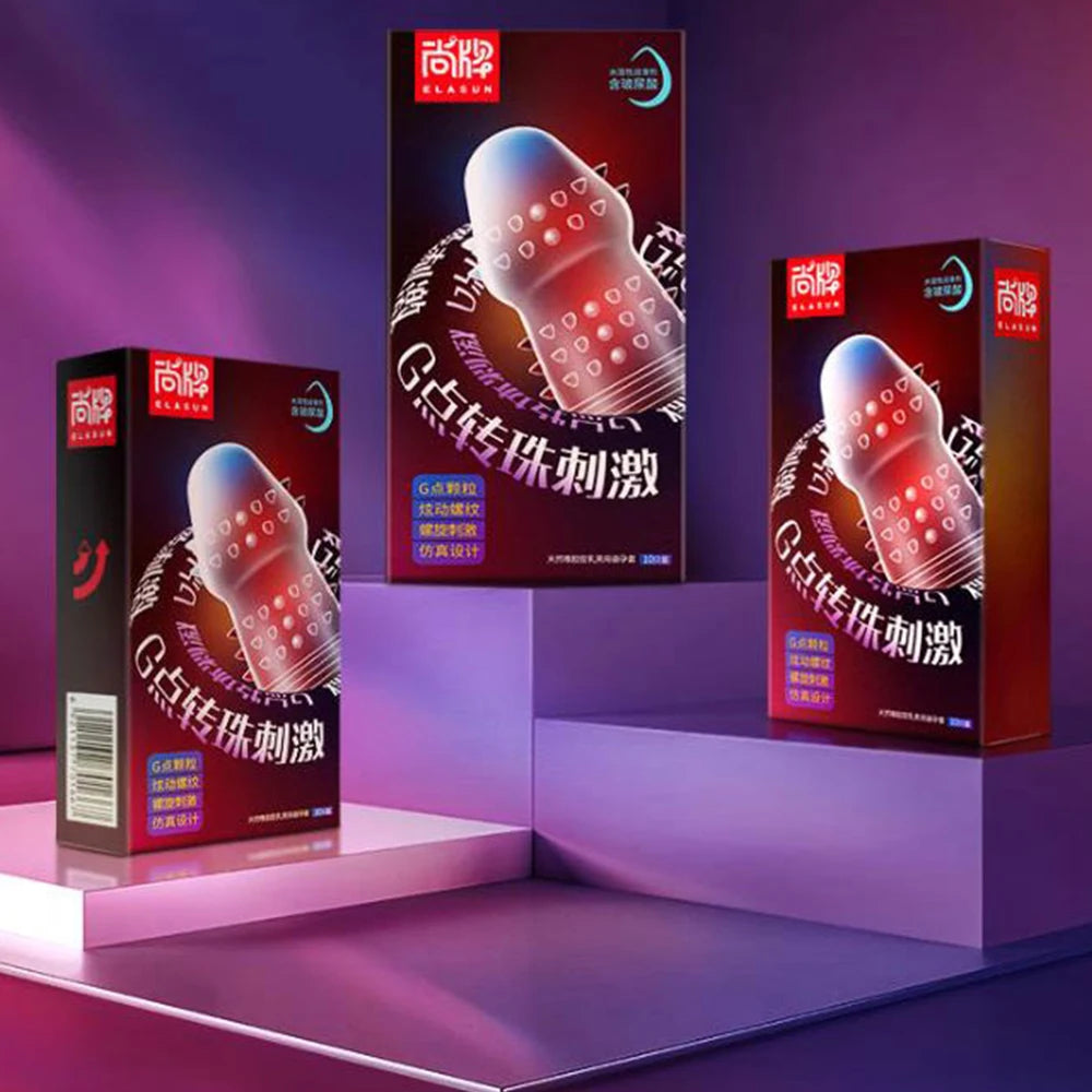 Elasun Condoms Delay for Men with Mustache Mutual Climax Orgasm Ribs Penis Sleeves for Men Delay Ejaculation G Spot Sex Toy