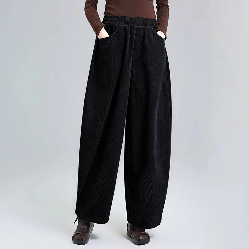 High-End Japanese Style Corduroy Women's plus Size Loose Thickened Stripe Velvet Banana Pants Scythe Pants Autumn Winter