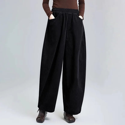 High-End Japanese Style Corduroy Women's plus Size Loose Thickened Stripe Velvet Banana Pants Scythe Pants Autumn Winter