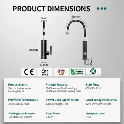 Briwellna Electric Faucet With Universal Spout Water Heater 220V Heating Tap Instant Water Heater Stainless Steel Faucet Geyser