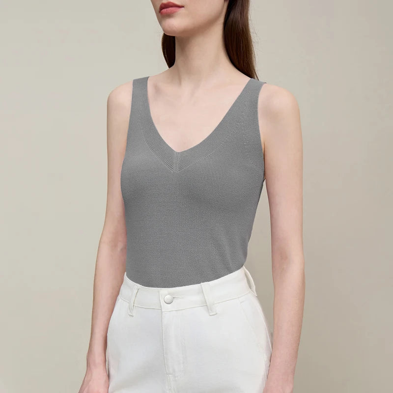 Amii Women's Tank Top 2026 Summer New Solid Color Slim Fit Sleeveless Vest Casual Layering V-Neck Camisole For Women 12642062